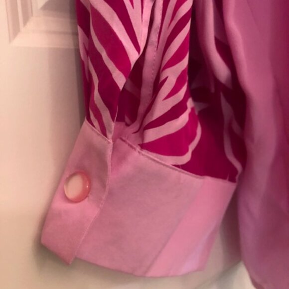 NWT Vintage Bob Mackie 100% Silk Wearable Art Pink Palms Blouse Shirt Size XL - Picture 4 of 12